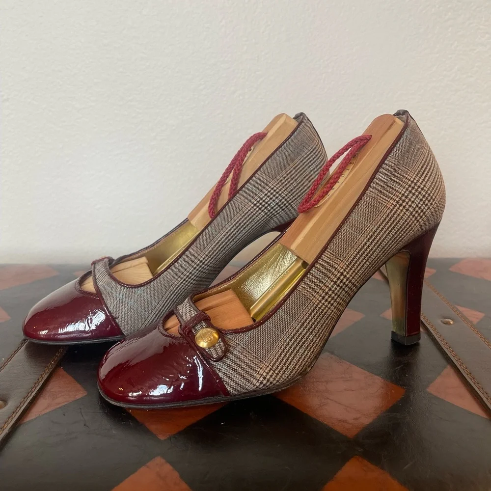 Juicy Couture Burgundy & Plaid Mary Jane Heels - Picture 3 of 8